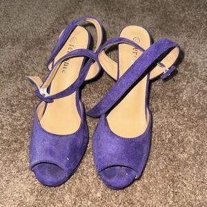 Fereshte Purple Faux Suede Strappy Stiletto Heels Ankle Strap Buckle Women